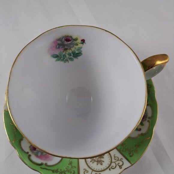 Thames Green Bone China Floral Tea Cup Saucer Gold Trimmed Vintage - Picture 6 of 16